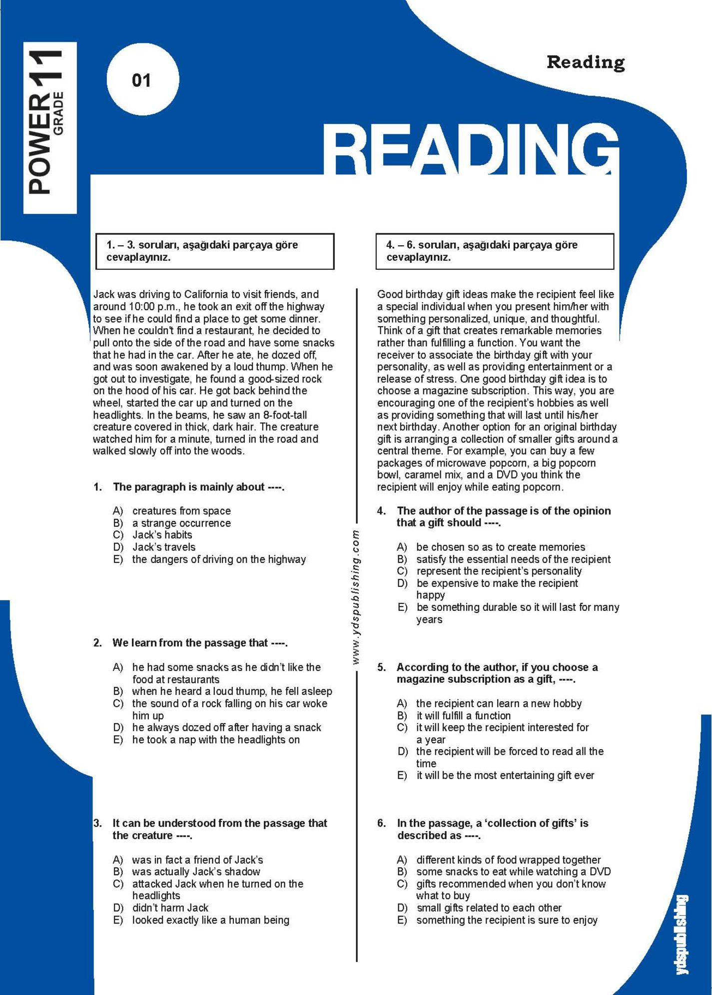 Power 11 - Reading Worksheets - YDS Publishing